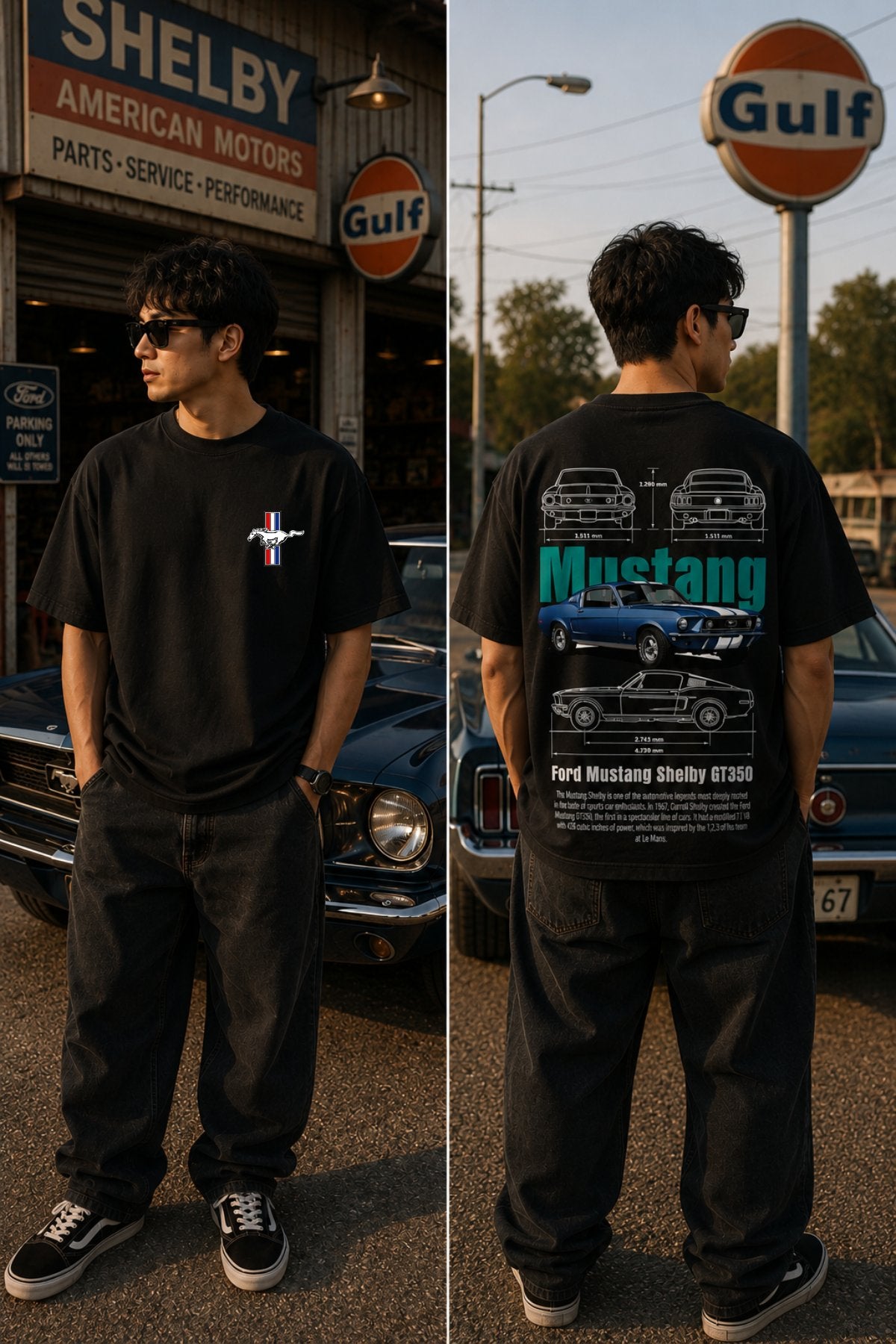Mustang Car back  front Printed Oversize T-Shirt