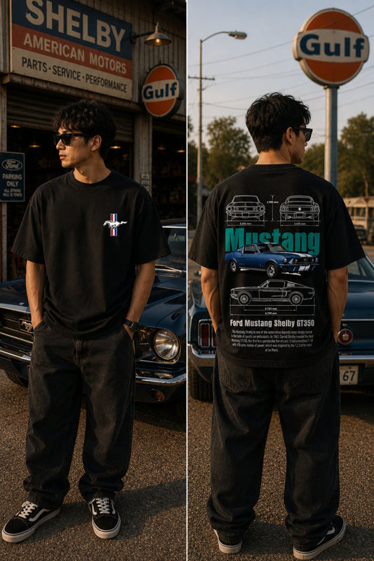Mustang Car back  front Printed Oversize T-Shirt