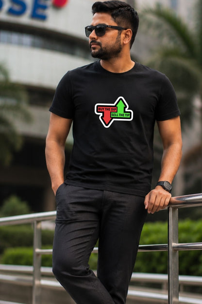 Buy The Dip Sell The Tip Trader Black Printed Unisex Trading T-Shirt