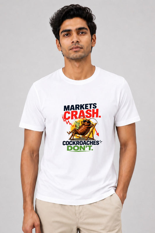Market Crash But Cockroach Don’t White Printed Unisex T-Shirt
