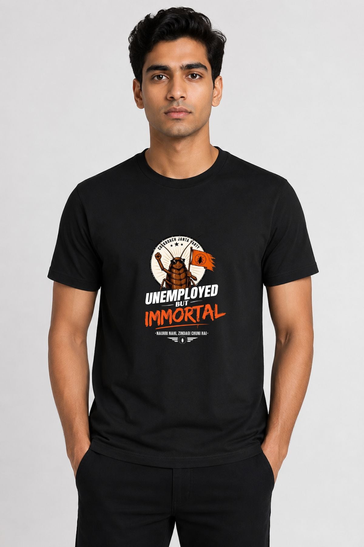 Unemployed but Immortal Black Printed Unisex  T-Shirt
