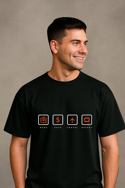 Work Save Travel Repeat Printed Unisex T-Shirt