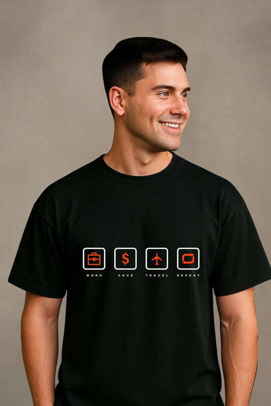 Work Save Travel Repeat Printed Unisex T-Shirt