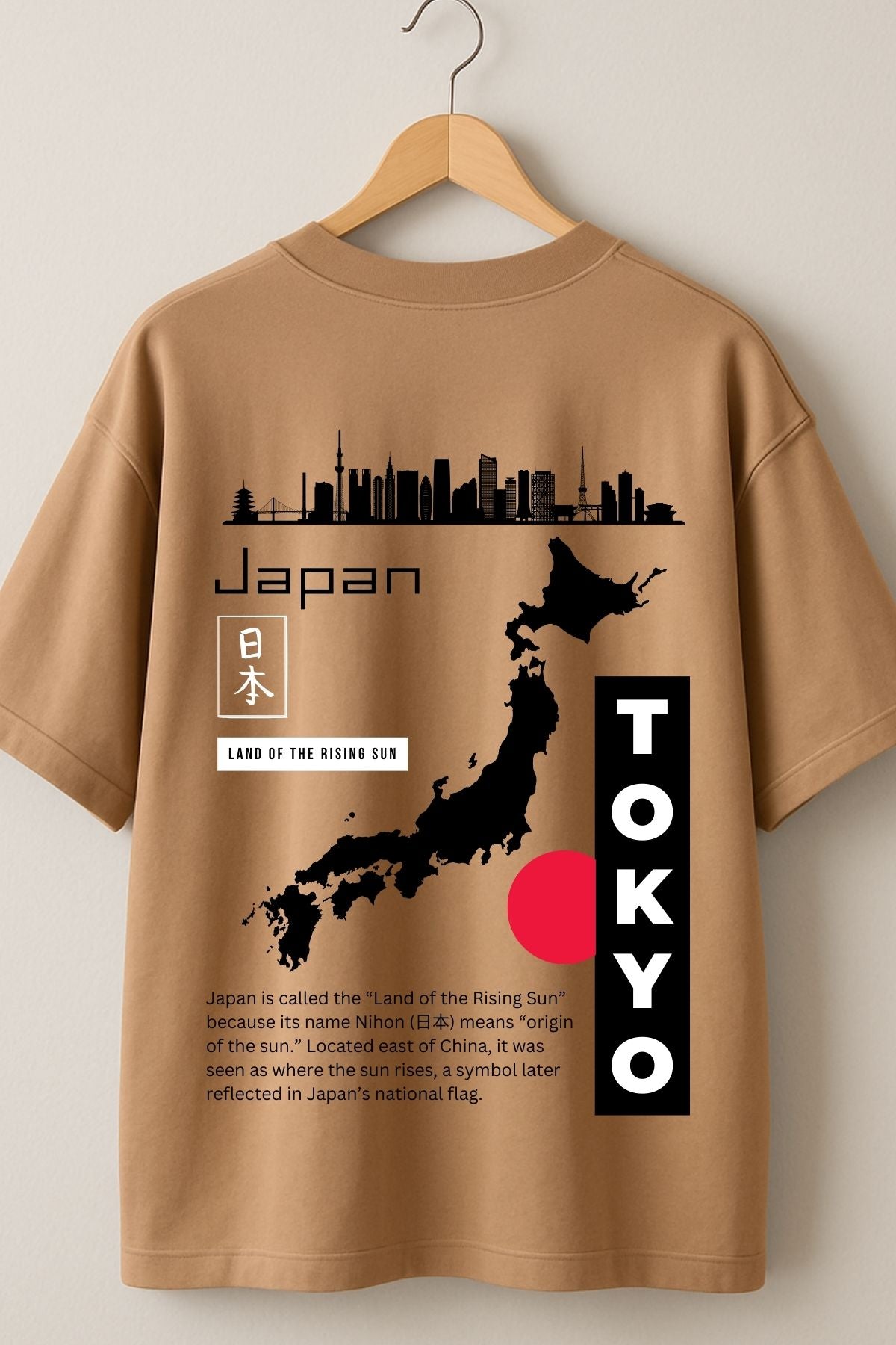 Japan Tokyo rising sun back front Printed Oversize T-Shirt