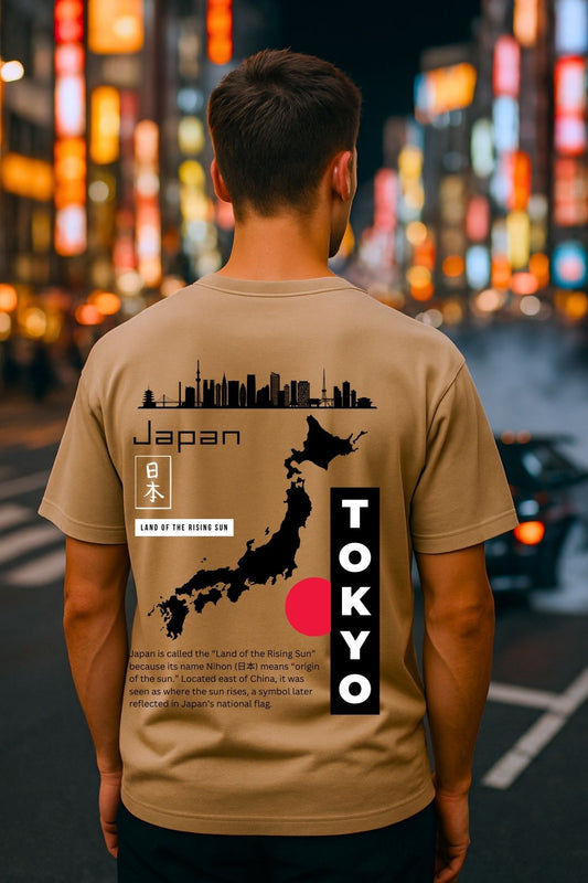 Japan Tokyo rising sun back front Printed Oversize T-Shirt