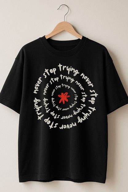 Never stop round front Printed Oversize T-Shirt