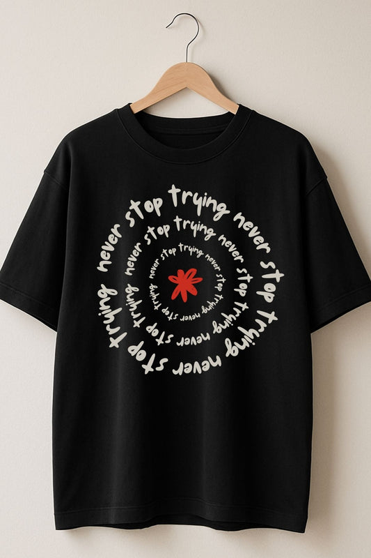 Never stop round front Printed Oversize T-Shirt