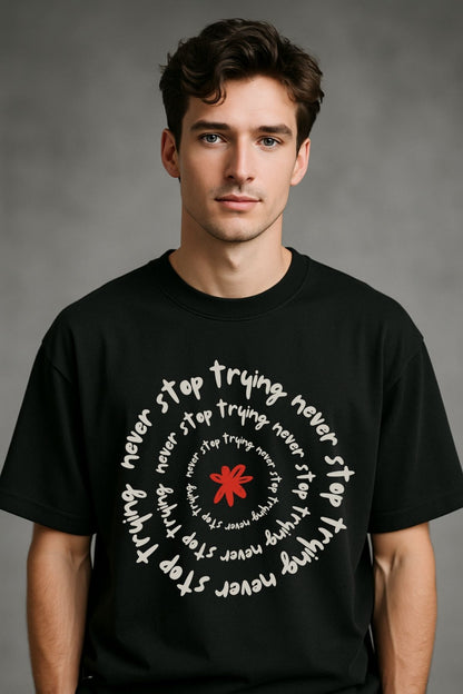 Never stop round front Printed Oversize T-Shirt