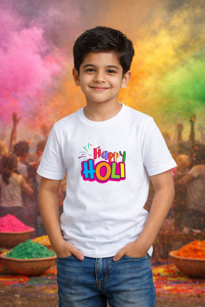 Happy Holi Printed Unisex Holi T-Shirt with Custom Name on back