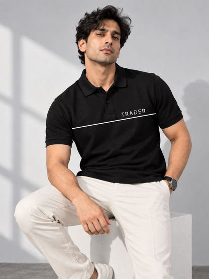 Trader Horizon Cotton Black Polo Trading T-Shirt