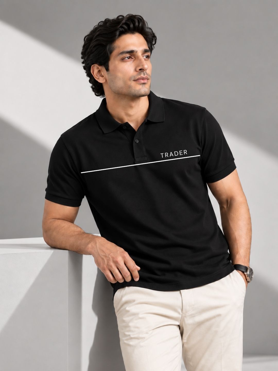 Trader Horizon Cotton Black Polo Trading T-Shirt