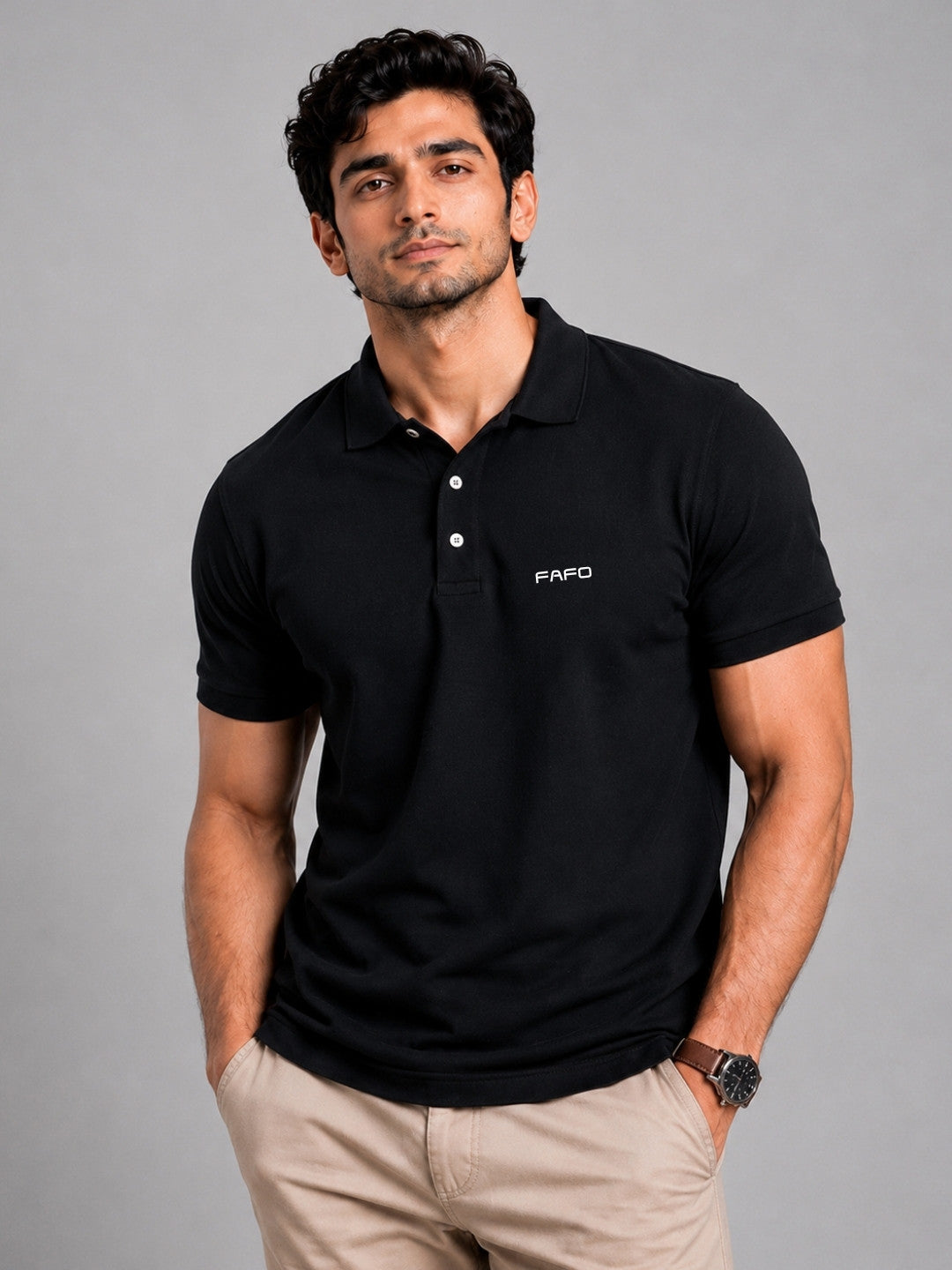 Black Premium Cotton Blend Polo T-Shirt for Men