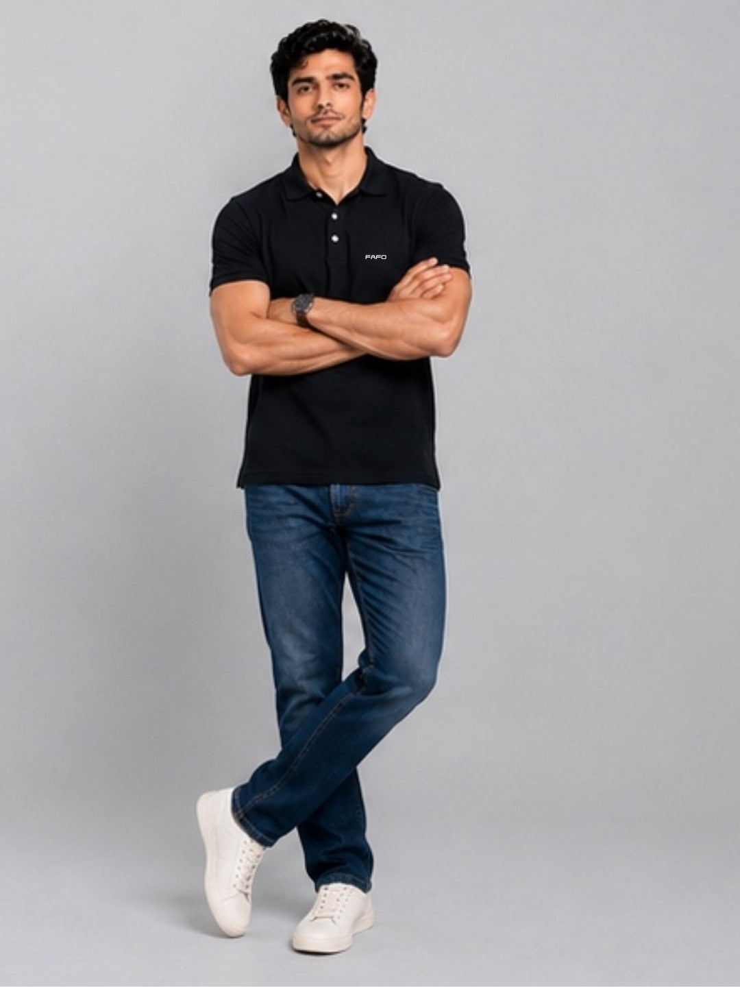 Black Premium Cotton Blend Polo T-Shirt for Men
