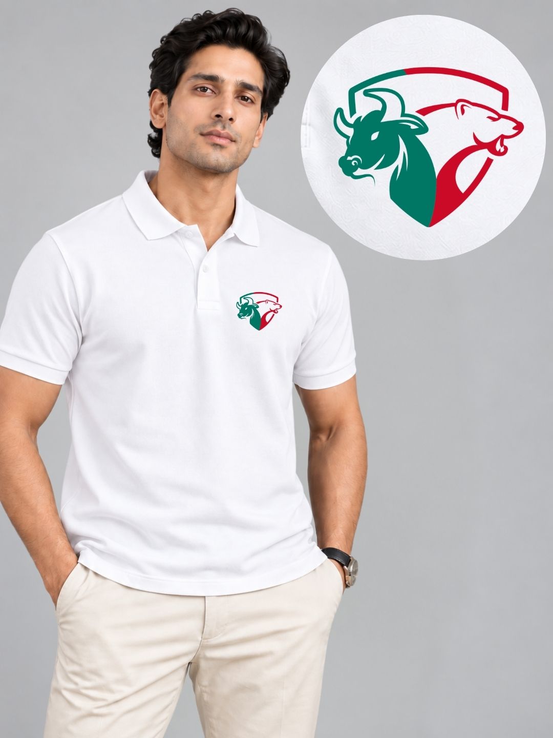 Bear Bull Cotton Trading White Polo Trade T-Shirt