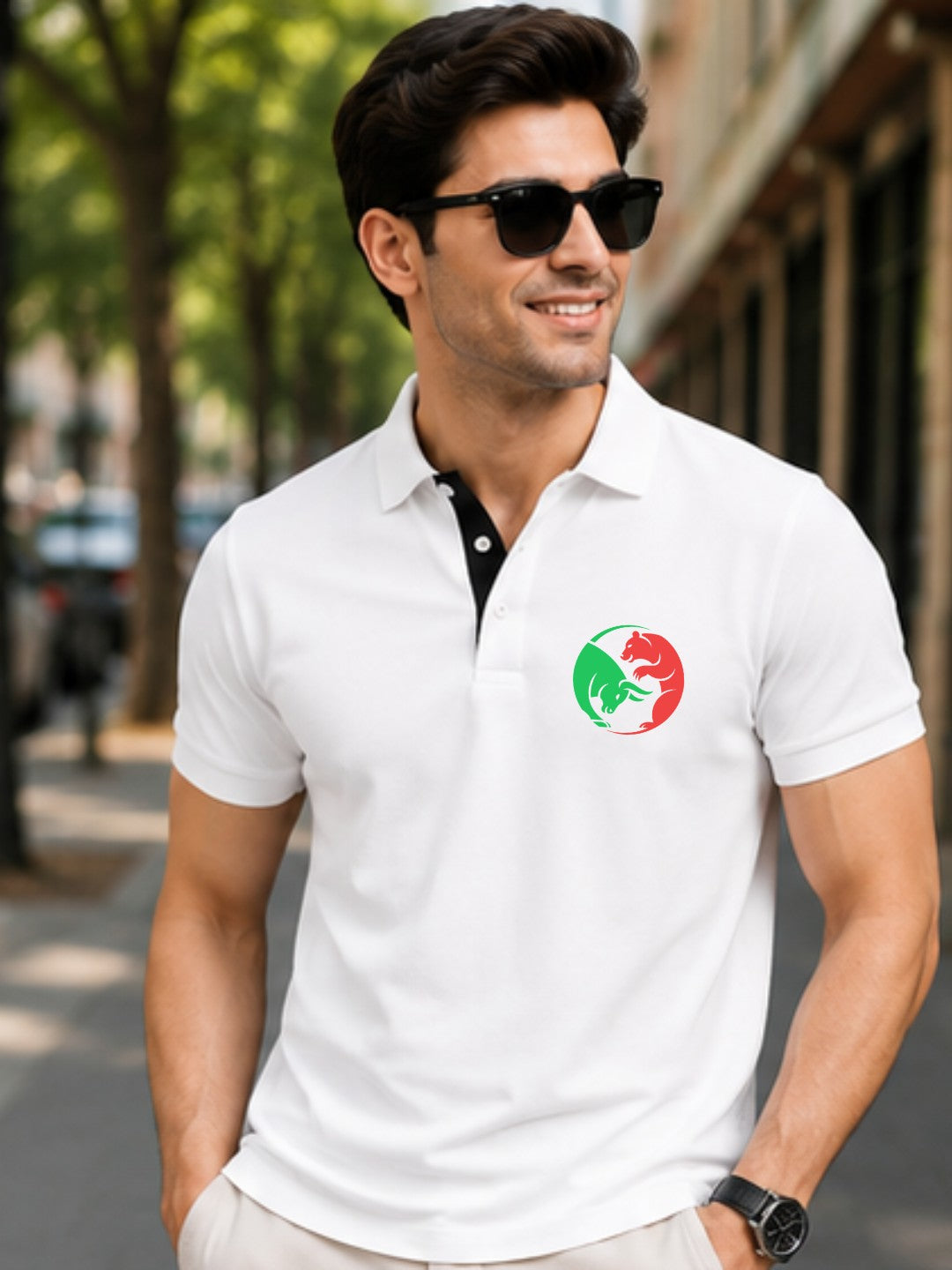 Bull Bear Balance White Polo Trading T-Shirt