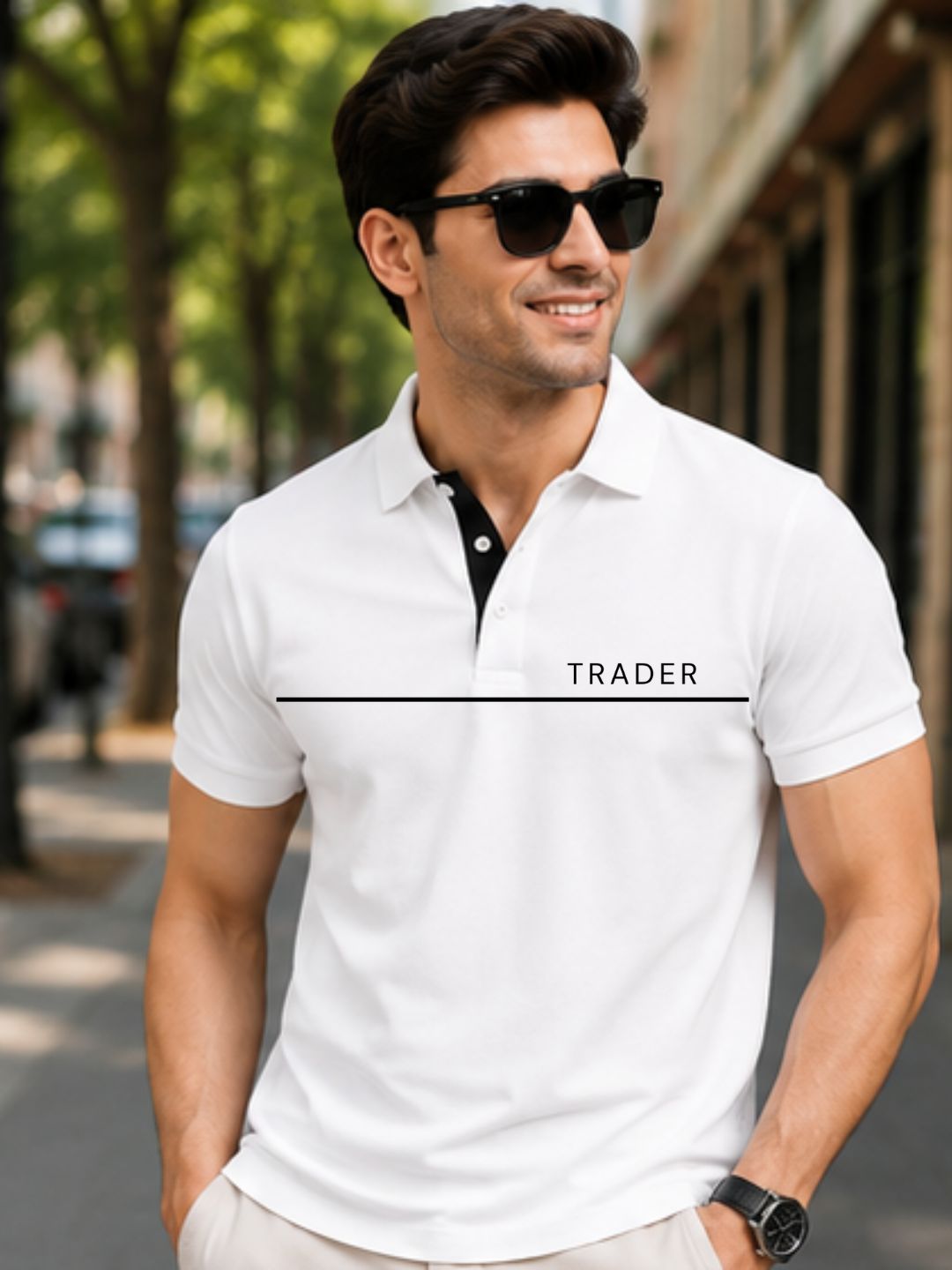 Trader Horizon White Polo Trading T-Shirt