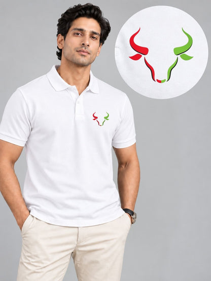 Dual Market Bull Cotton White Polo Trading T-Shirt