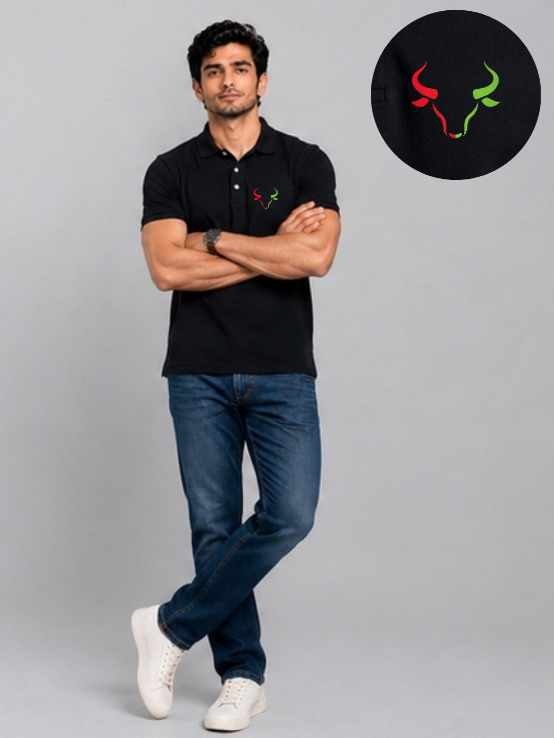 Dual Market Bull Black Polo Trading T-Shirt