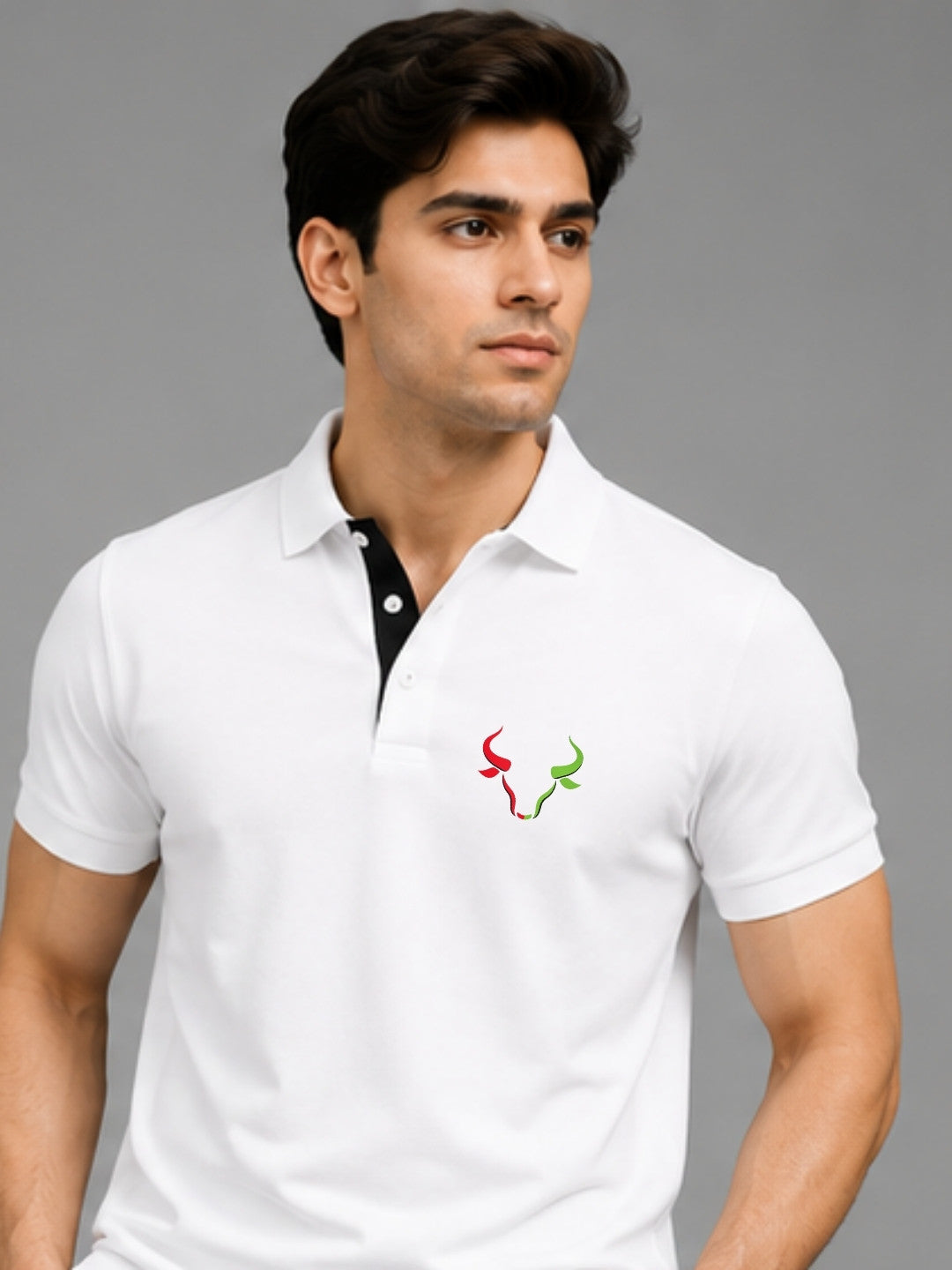 Dual Market Bull White Polo Trading T-Shirt