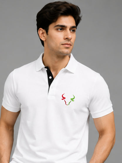 Dual Market Bull White Polo Trading T-Shirt