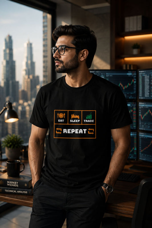 Eat Sleep Trade Repeat Printed Unisex Trading T-Shirt