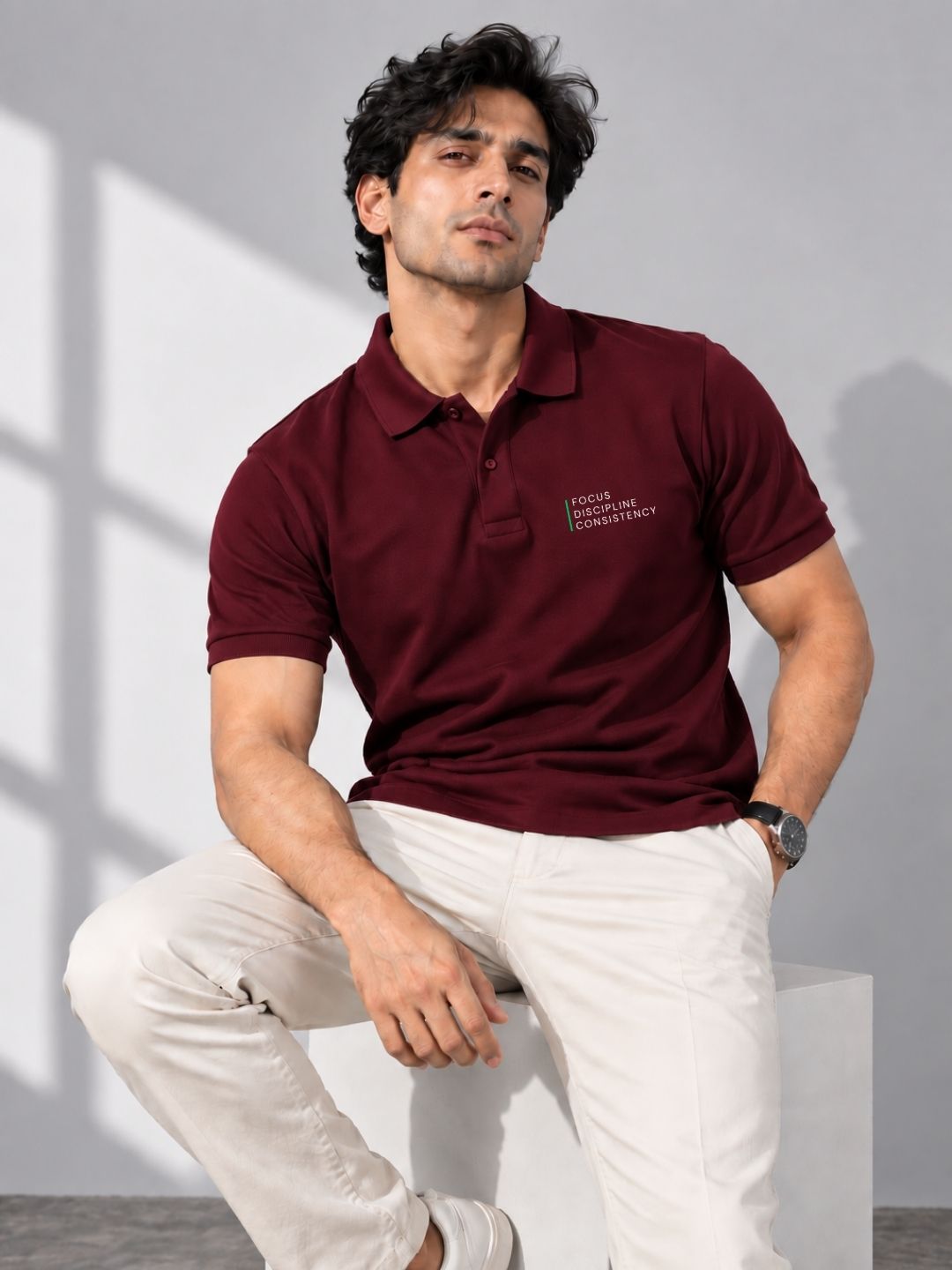 Trader Mindset Cotton Maroon Polo Trading T-Shirt