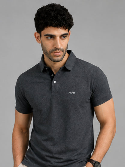 Carbon Grey Premium Cotton Blend Polo T-Shirt for Men