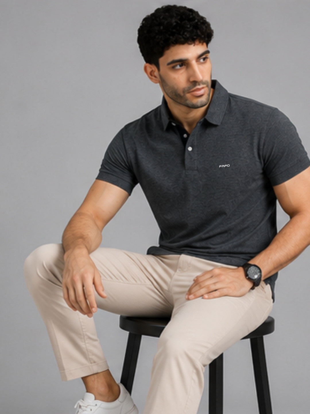 Carbon Grey Premium Cotton Blend Polo T-Shirt for Men