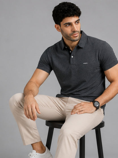 Carbon Grey Premium Cotton Blend Polo T-Shirt for Men