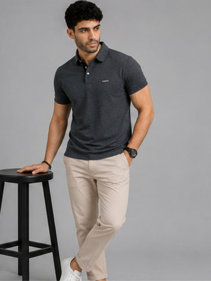 Carbon Grey Premium Cotton Blend Polo T-Shirt for Men