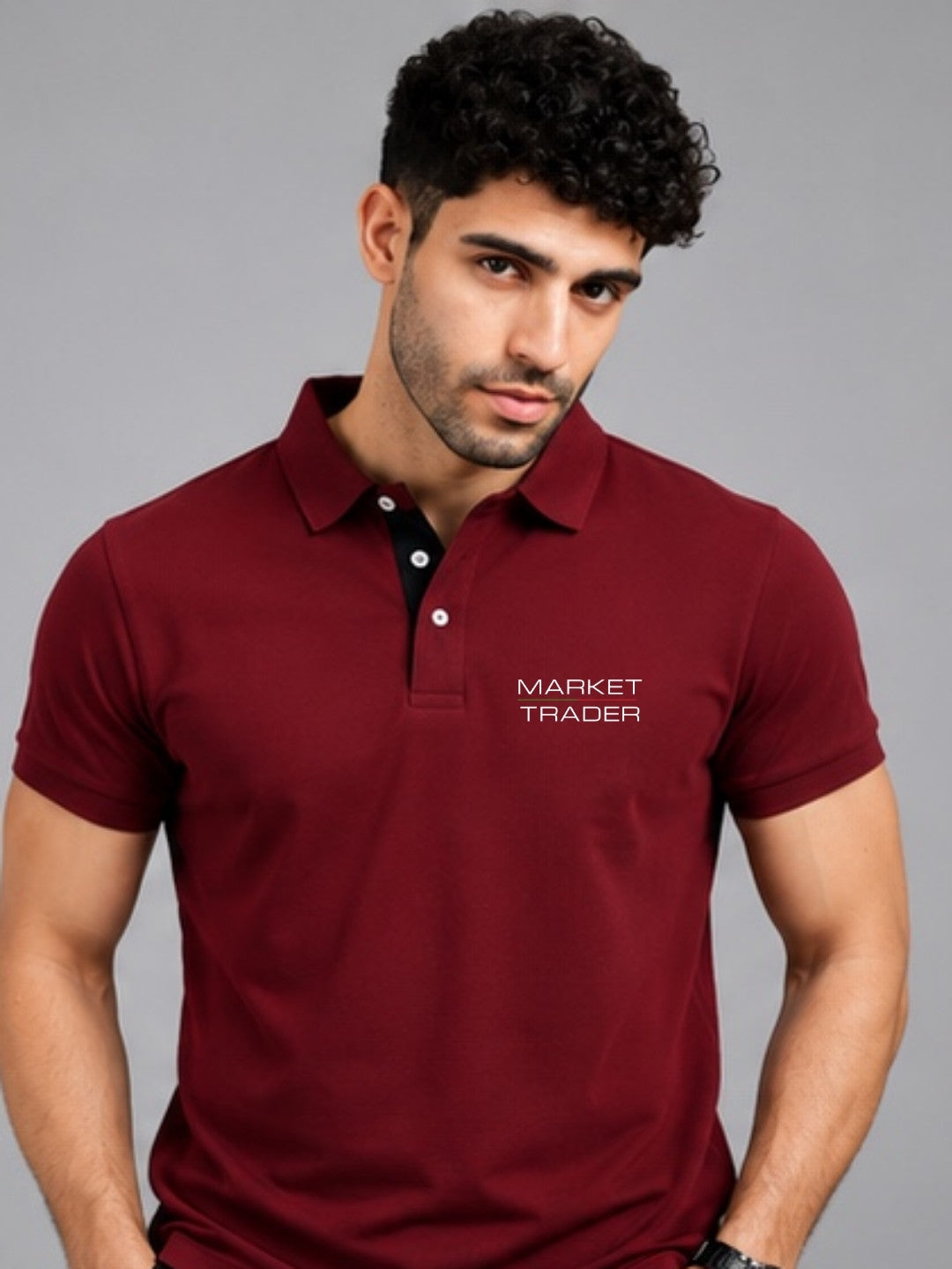 Market Trader Maroon Polo Trading T-Shirt