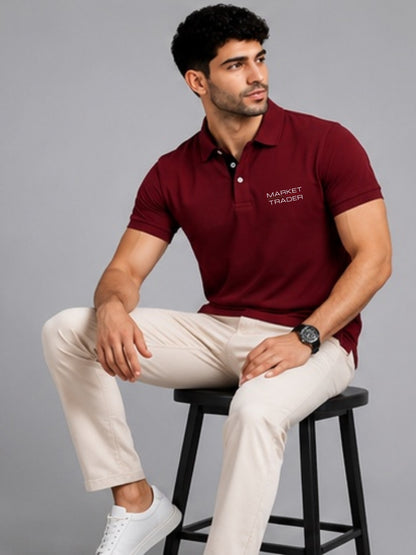 Market Trader Maroon Polo Trading T-Shirt
