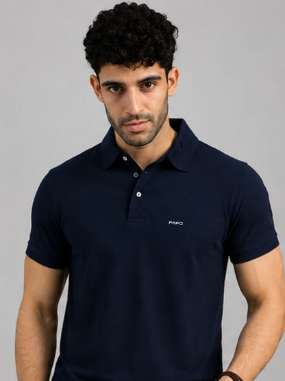 Navy Blue Premium Cotton Blend Polo T-Shirt for Men