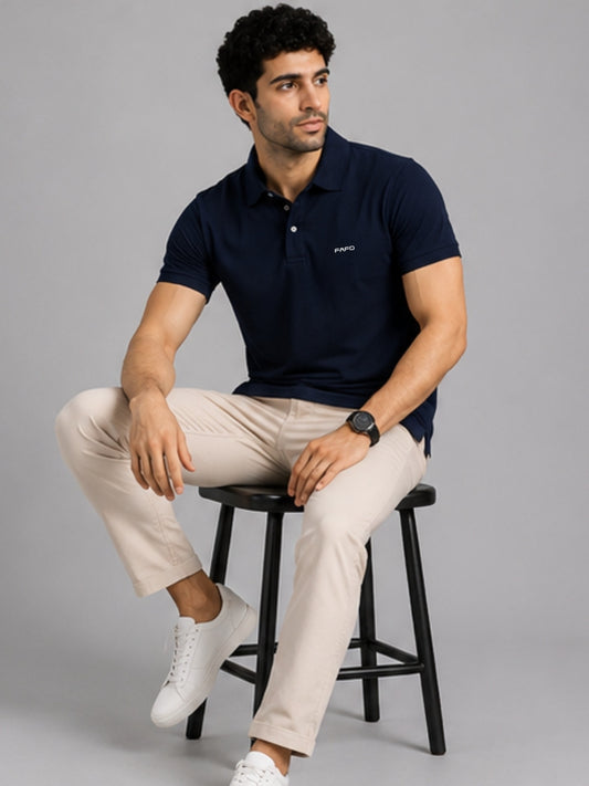 Navy Blue Premium Cotton Blend Polo T-Shirt for Men