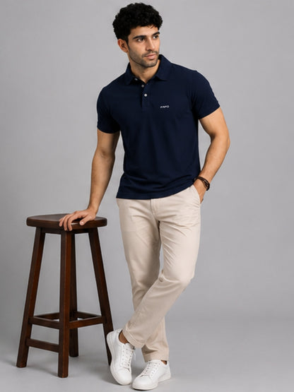 Navy Blue Premium Cotton Blend Polo T-Shirt for Men