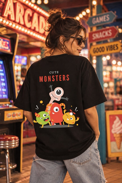 Cute Monster Printed Oversize T-Shirt