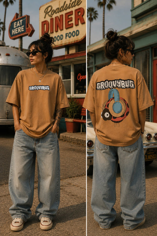 Groovybug with headphone back front Printed Oversize T-Shirt