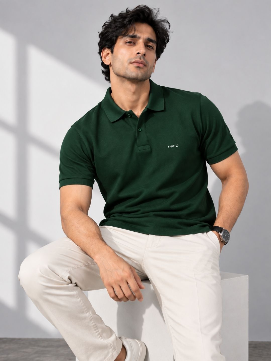 Bottle Green Cotton Premium Plain Polo T-Shirt for Men