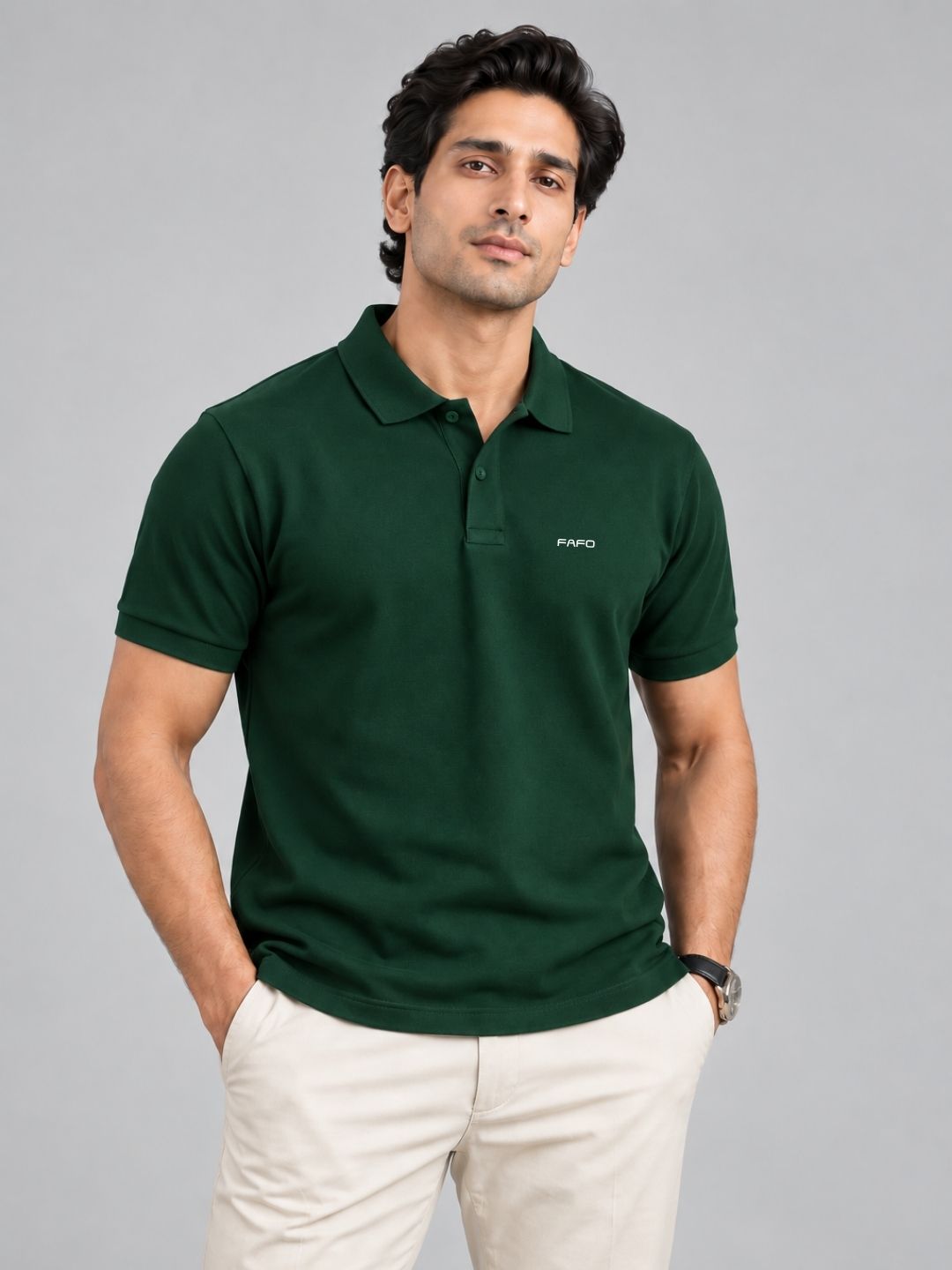 Bottle Green Cotton Premium Plain Polo T-Shirt for Men