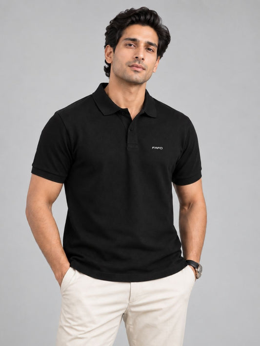Black Cotton Premium Plain Polo T-Shirt for Men