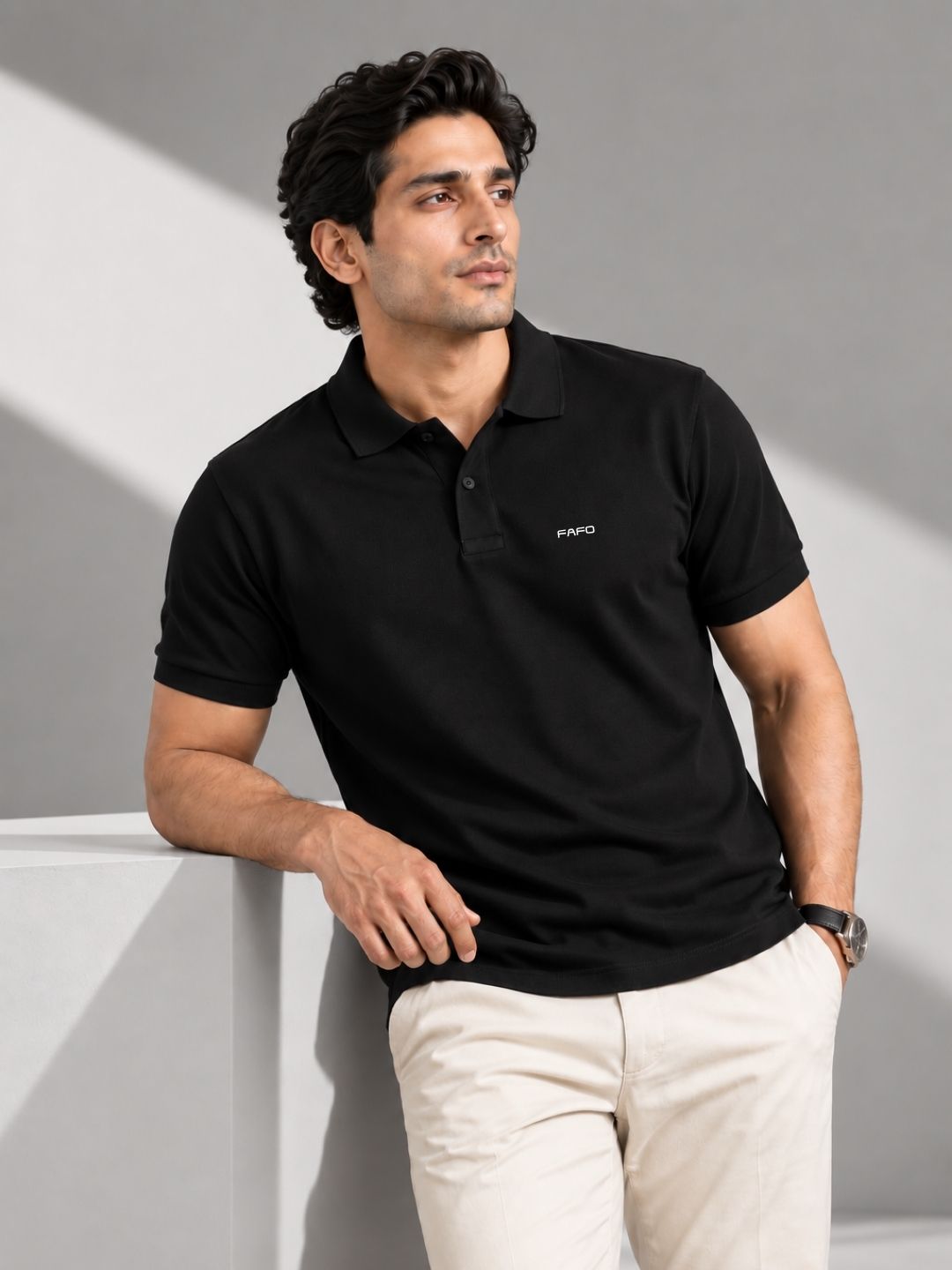 Black Cotton Premium Plain Polo T-Shirt for Men