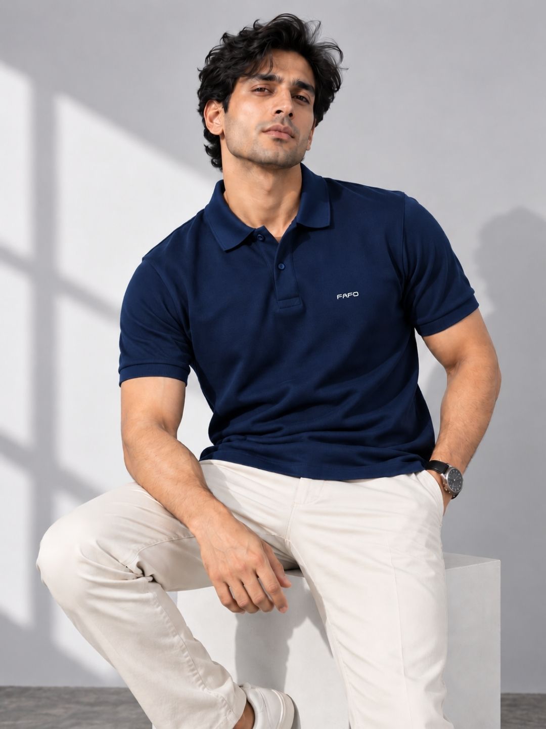 Navy Blue Cotton Premium Plain Polo T-Shirt for Men