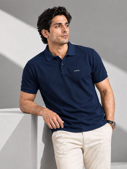 Navy Blue Cotton Premium Plain Polo T-Shirt for Men