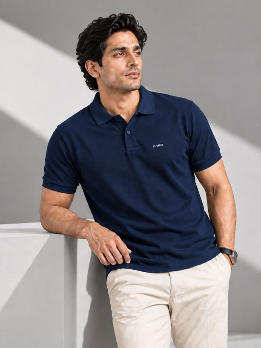 Navy Blue Cotton Premium Plain Polo T-Shirt for Men