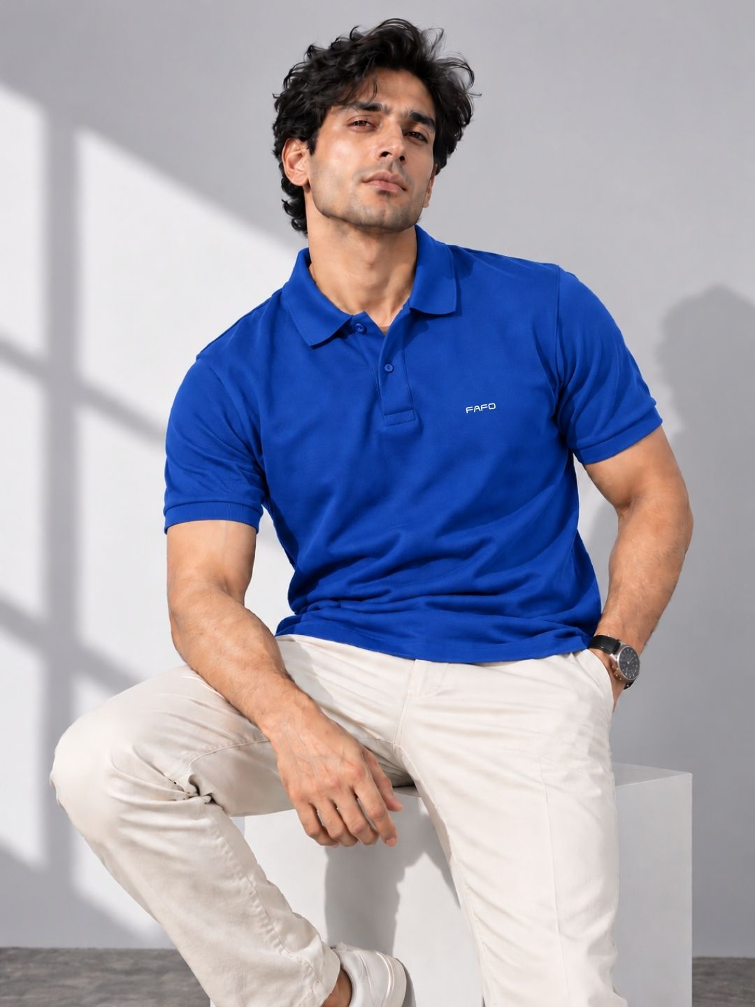Royal Blue Cotton Premium Plain Polo T-Shirt for Men