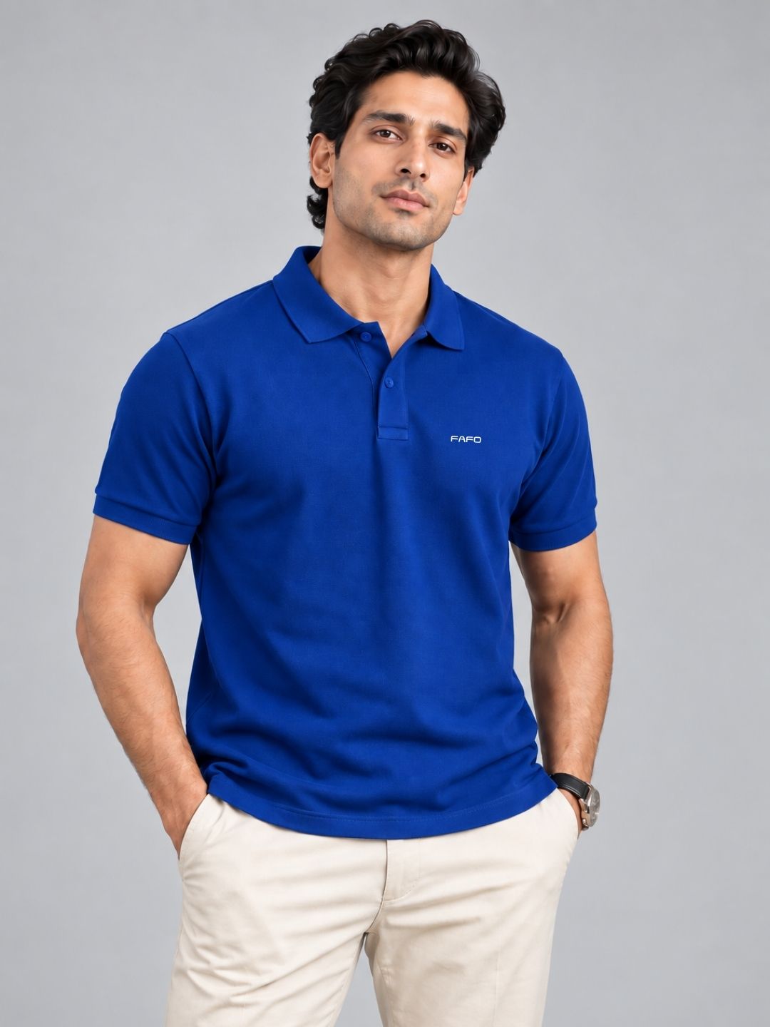 Royal Blue Cotton Premium Plain Polo T-Shirt for Men