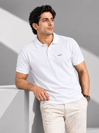 White Cotton Premium Plain Polo T-Shirt for Men
