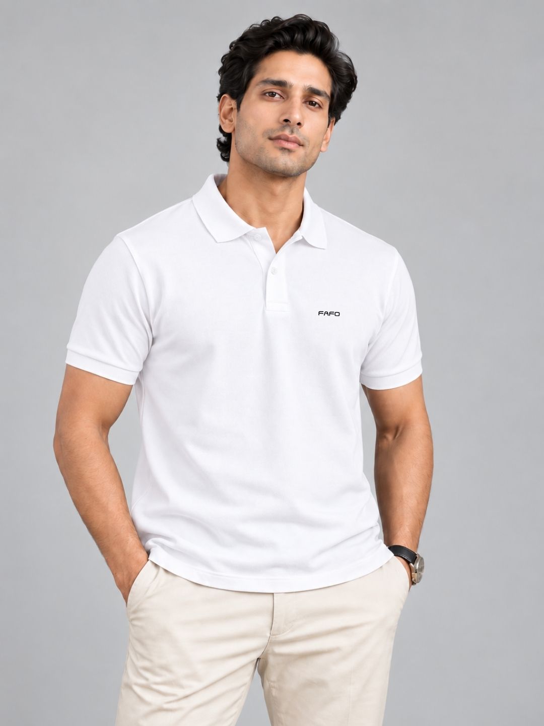 White Cotton Premium Plain Polo T-Shirt for Men