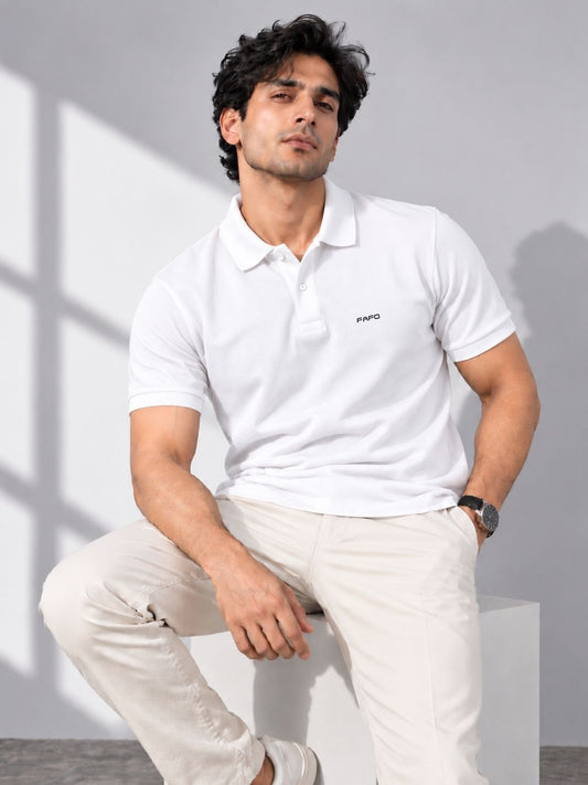White Cotton Premium Plain Polo T-Shirt for Men