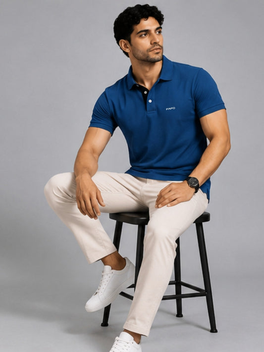 Atlantic Blue Premium Cotton Blend Polo T-Shirt for Men